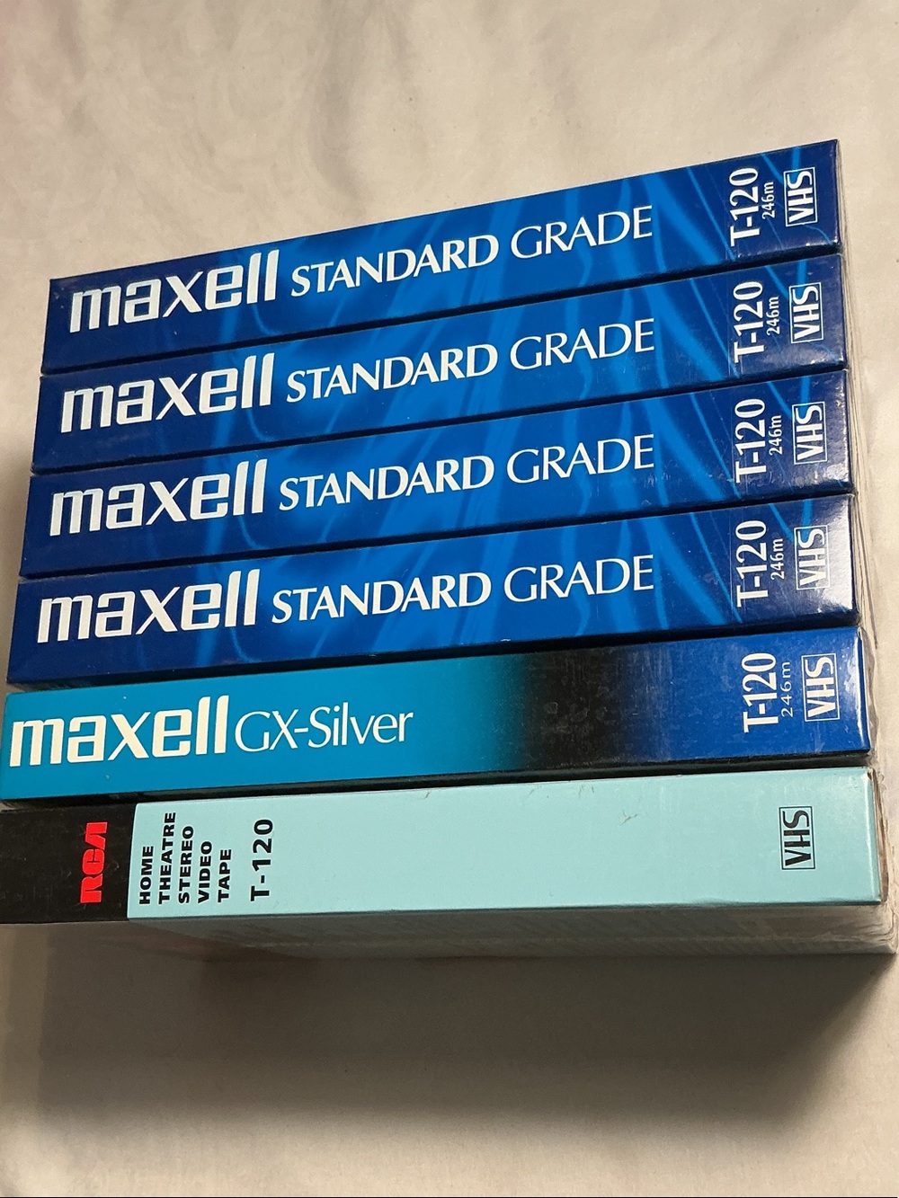 BRAND NEW Maxell & RCA T-120 Standard Grade VHS Tapes - Blue (6-Pack) sealed